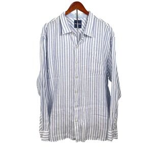 Tommy Bahama Mens 3XL Blue White Striped Linen Long Sleeve Button Down Shirt